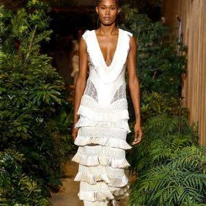 PatBO Plunging Fringe Trim Maxi Dress Size: 4